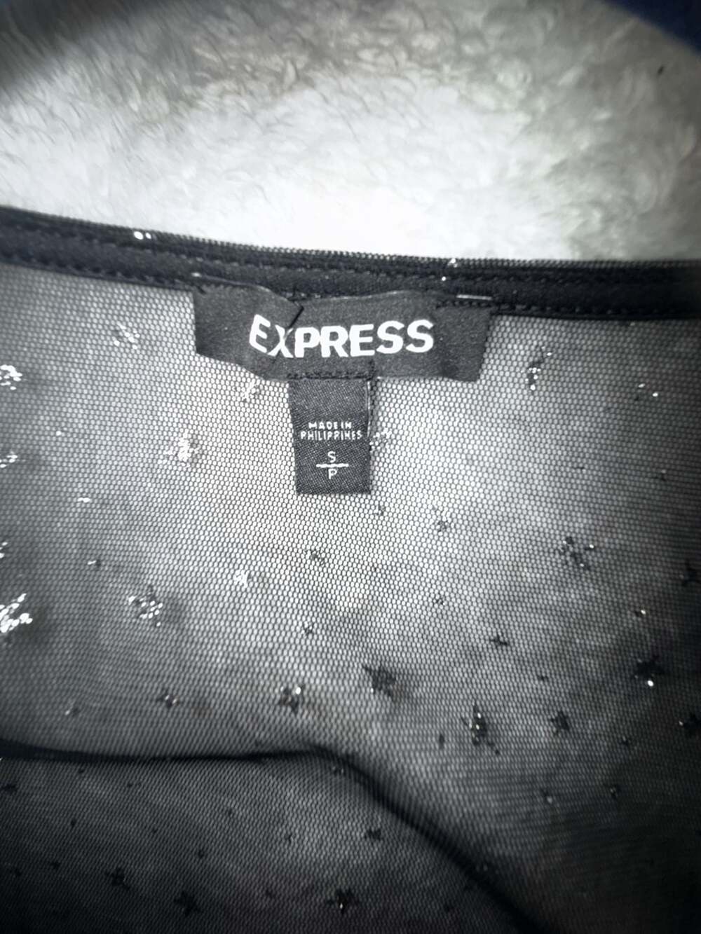 Express Black Mesh Star Print Ruched Long Sleeve Top Size S - Picture 3 of 3